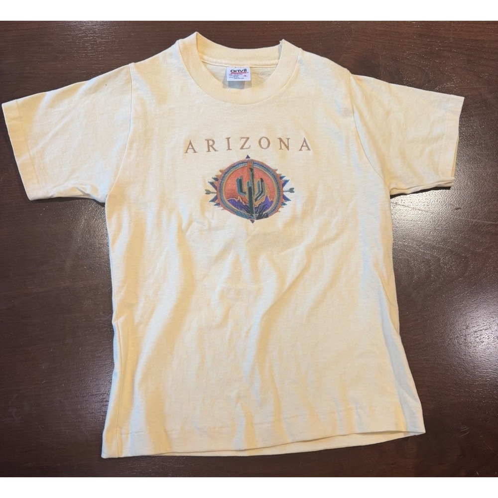 Vintage Arizona Embroidered Cactus T Shirt Anvil USA Single Stitch Small 90s